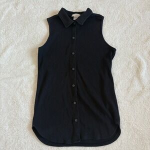 Vtg Express Tricot Waffle Knit Sleeveless Collared Button Up Tunic grunge 90s XL